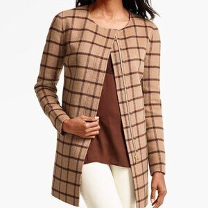 Talbots Mocha/Brown/Tan Windowpane Plaid Modern Collarless Blazer Jacket PS NWT